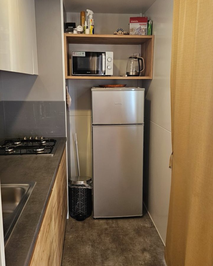 Yellow home – kitchen fridge microwave